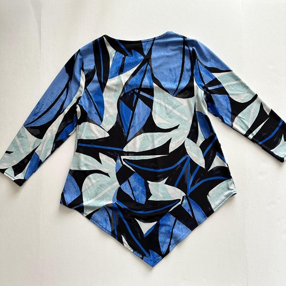 Alfani Top Blouse Women Size S P 3/4 Sleeve Crewneck Point-Hem Casual Stretch GU - Picture 2 of 9